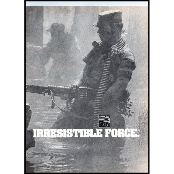 1986 US Army National Guard Recruiting Swamp Machine Gun Infantry Wall Art 80s - Picture 1 of 1